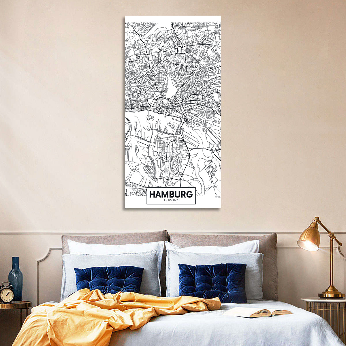 Hamburg City Map Wall Art in a room, portrait