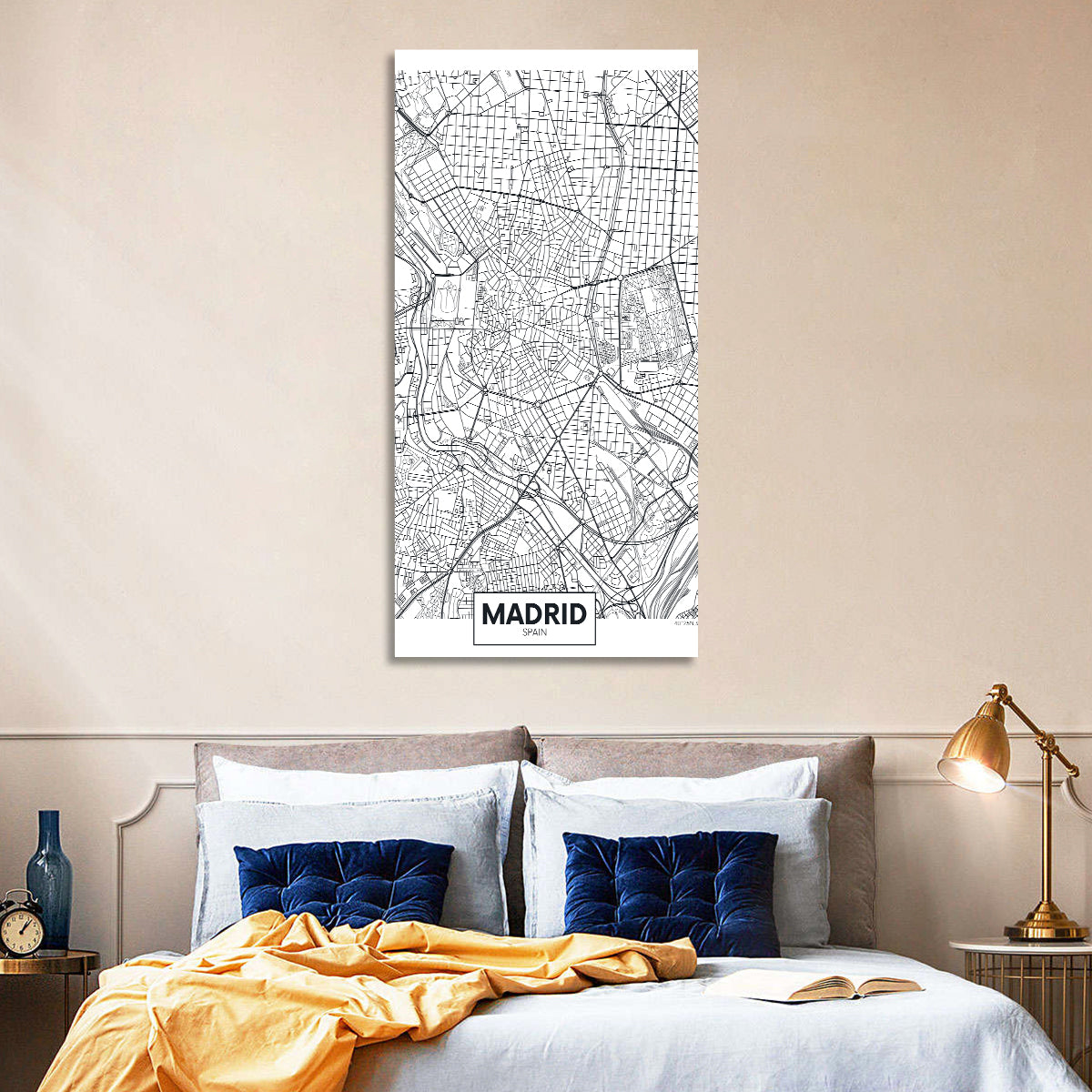 Madrid City Map Wall Art in a room, portrait