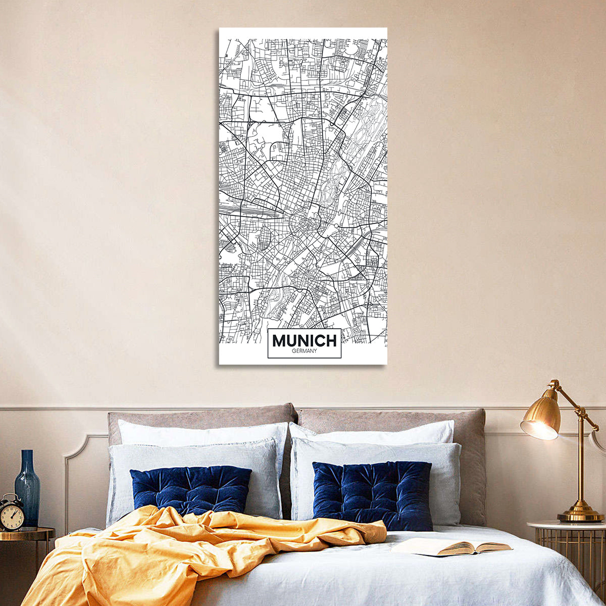 Munich City Map Wall Art in a room, portrait