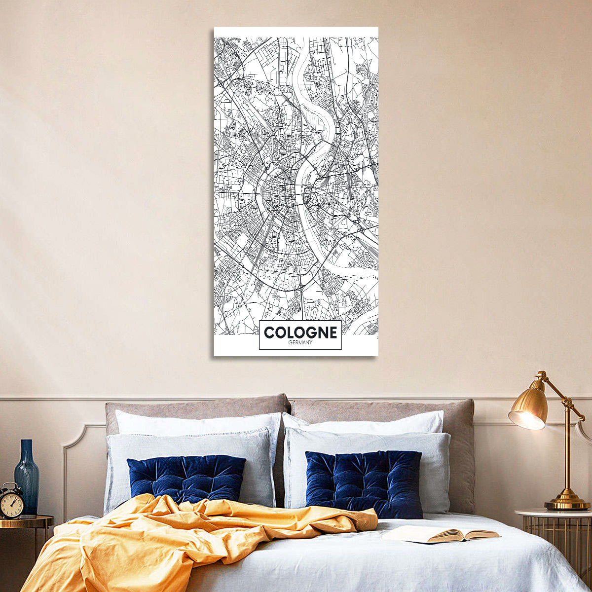 Cologne City Map Wall Art in a room, portrait