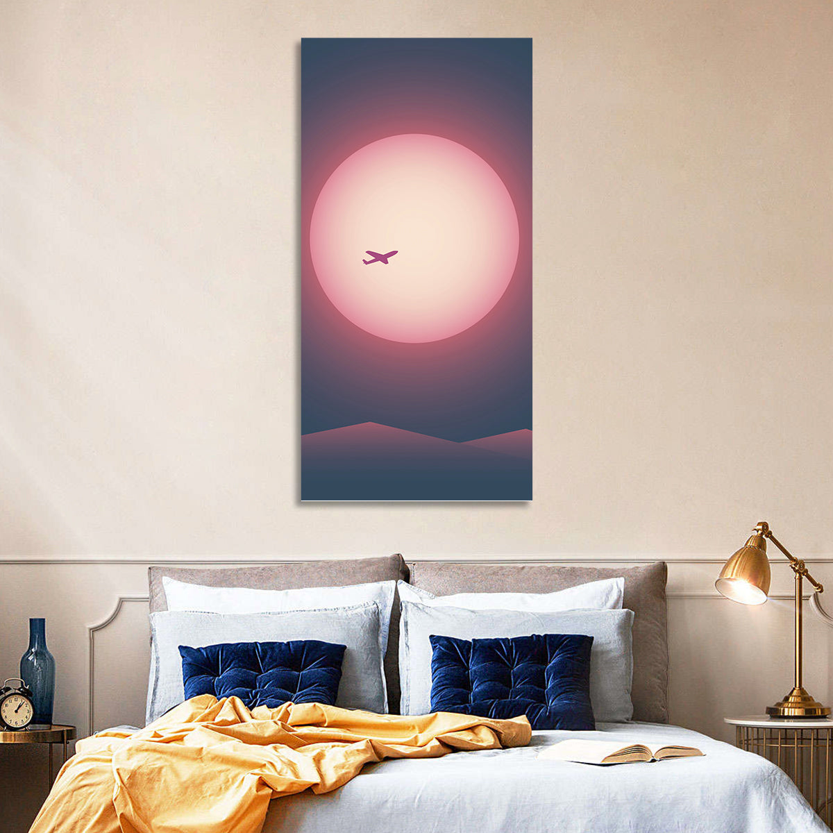 Twilight Airplane Over Mountains Wall Art