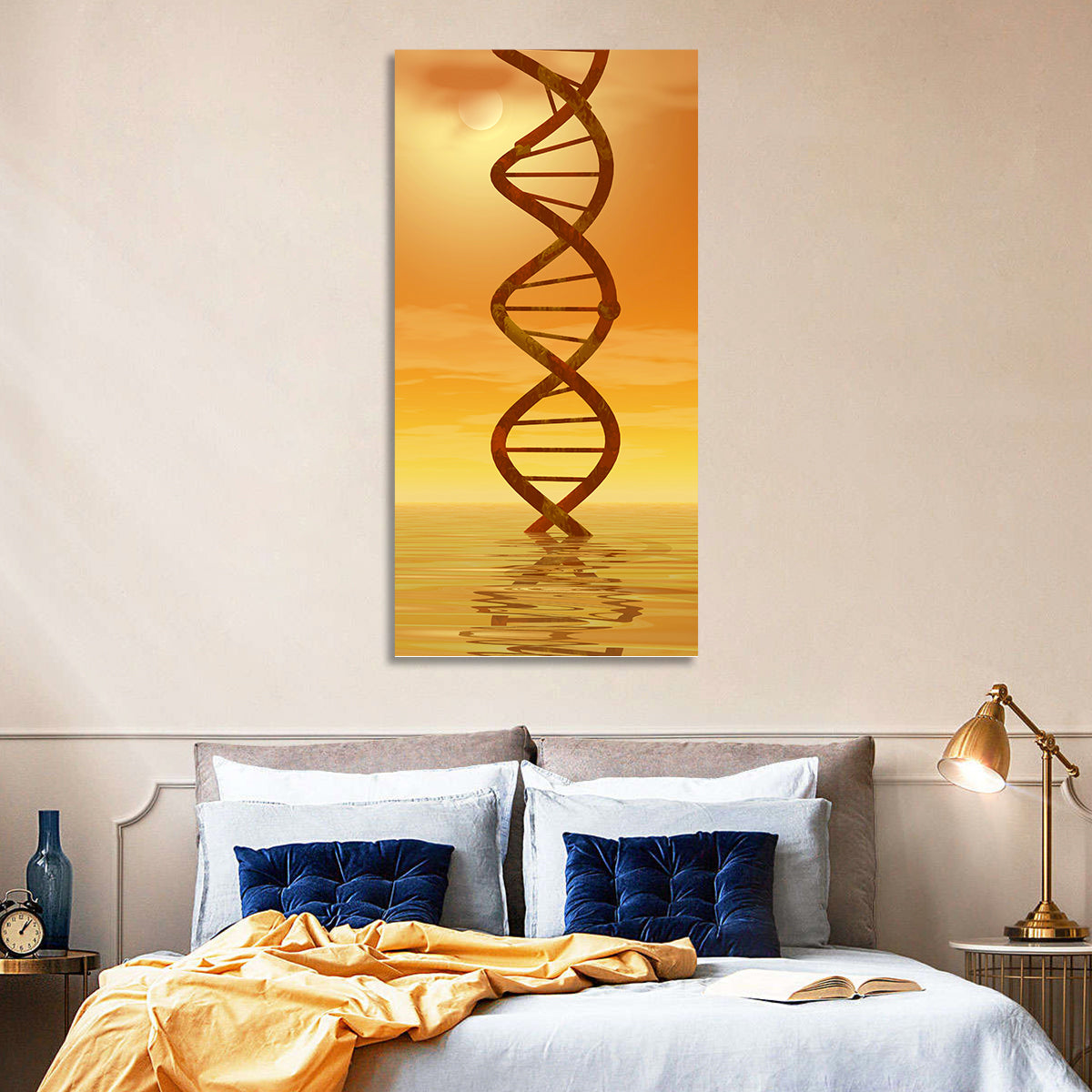 Dna Helix at Sunset Wall Art in a room, portrait