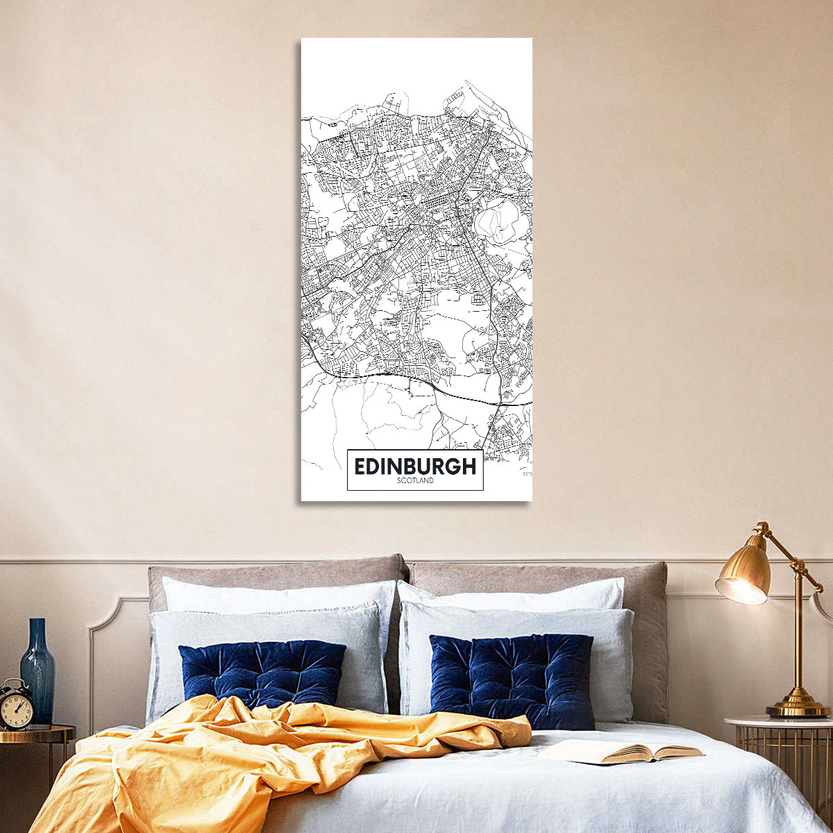 Edinburgh City Map Wall Art in a room, portrait