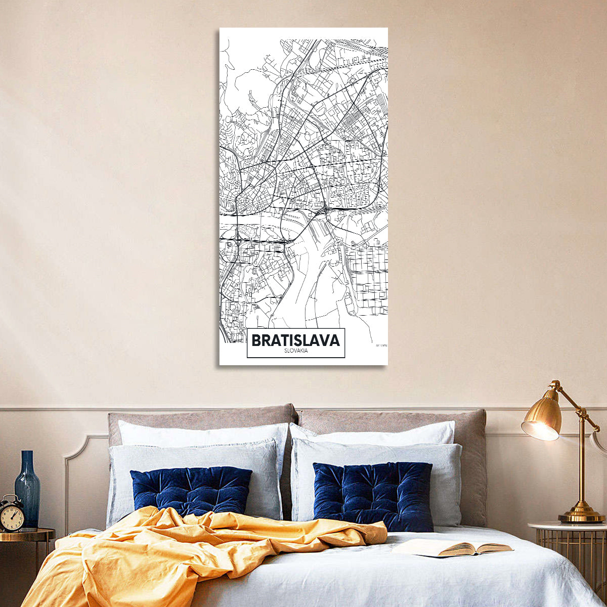 Bratislava City Map Wall Art in a room, portrait