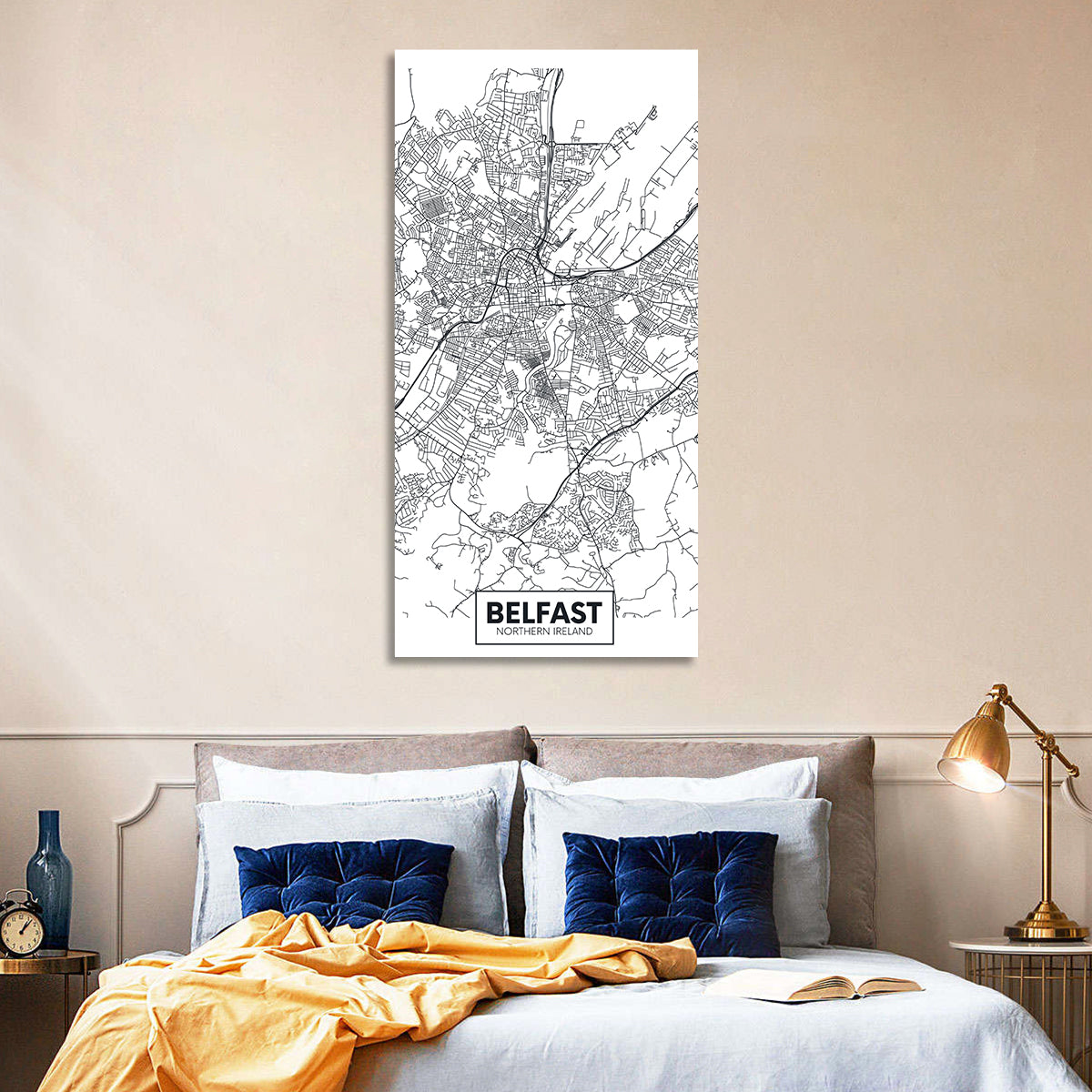 Belfast City Map Wall Art in a room, portrait