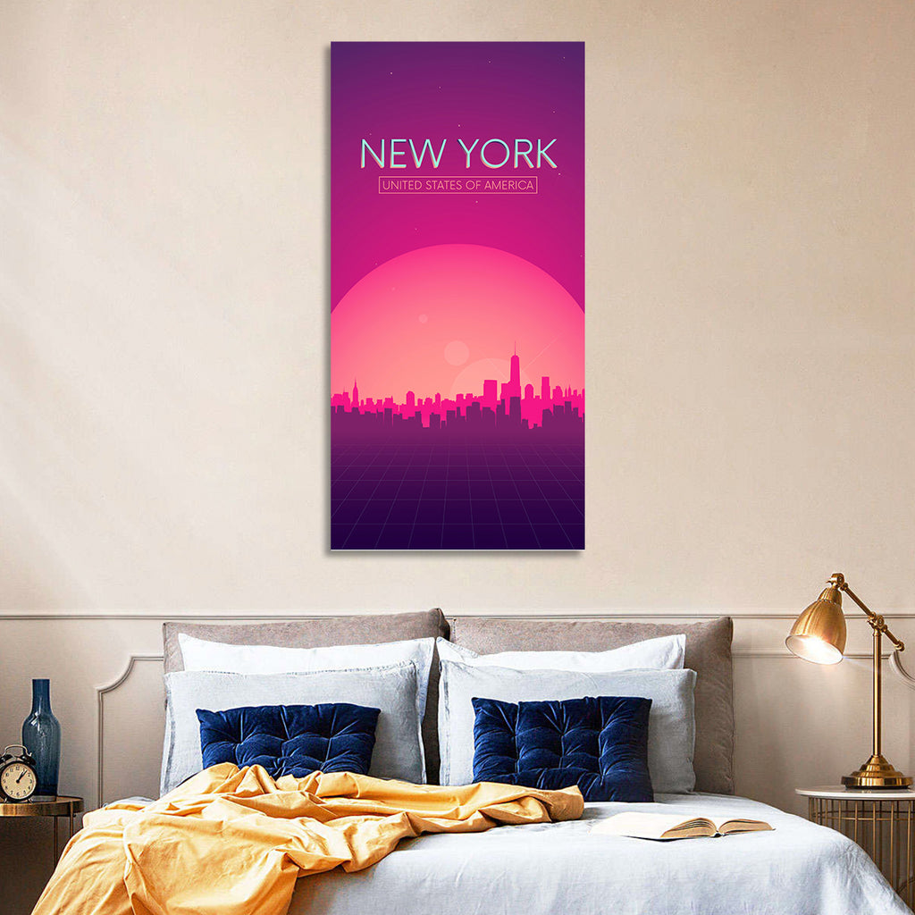 New York Retro Sunset Skyline Wall Art