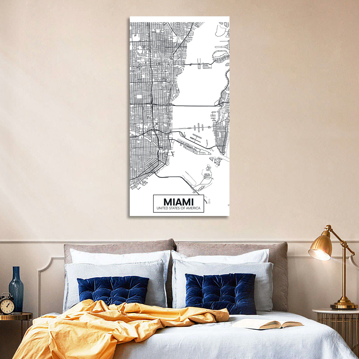 Miami City Map Wall Art in a room, portrait