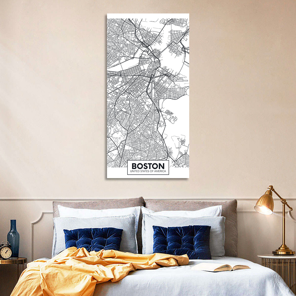 Boston City Map Wall Art in a room, portrait