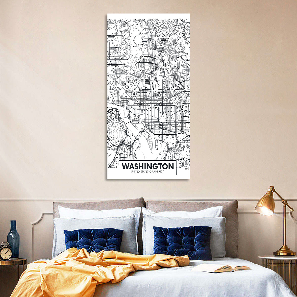 Washington D.c. Map Wall Art in a room, portrait