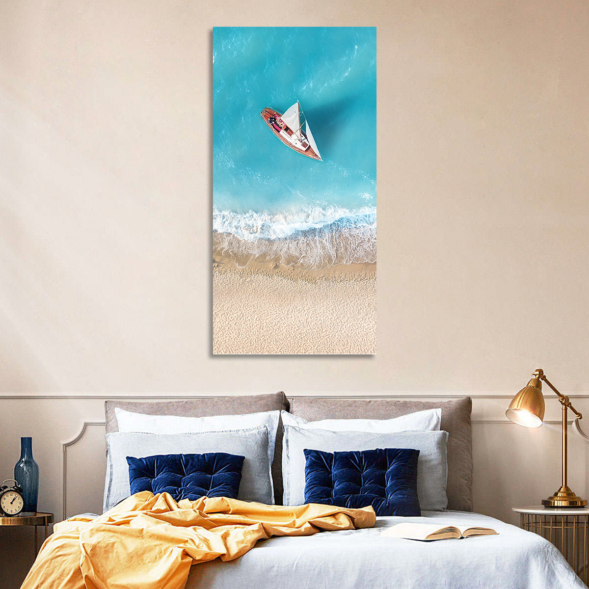 Centered Sailboat Over Turquoise Sea Wall Art