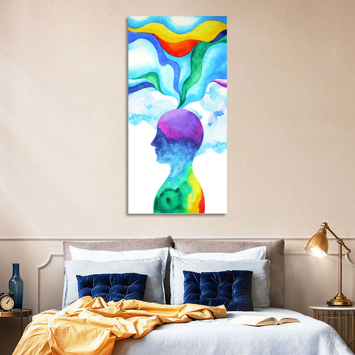 Thinking Mind Silhouette Wall Art in a room, portrait
