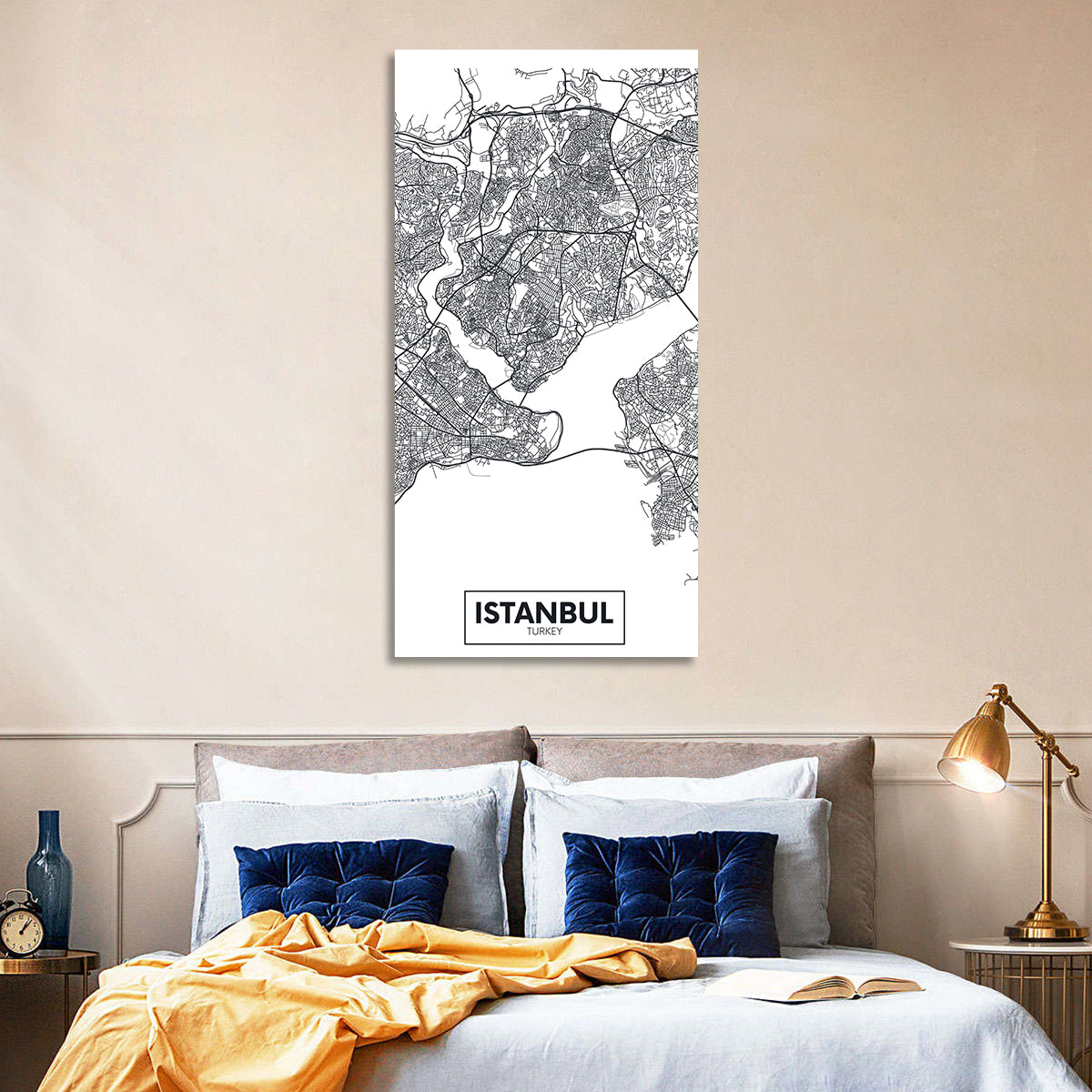 Istanbul City Map Wall Art in a room, portrait