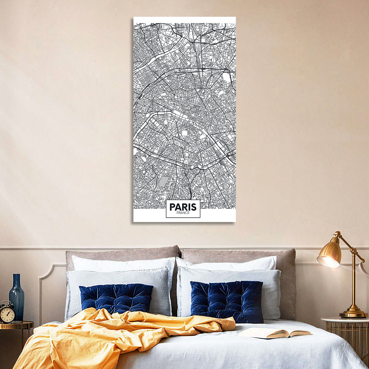 Paris Street Network Map Wall Art in a room, portrait