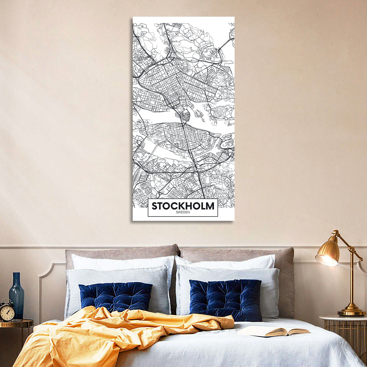 Stockholm City Map Wall Art in a room, portrait
