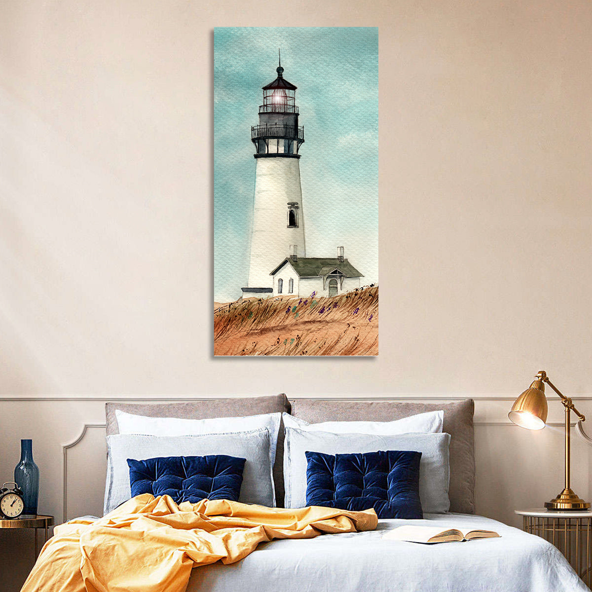 Lighthouse Over Grassy Dune Wall Art