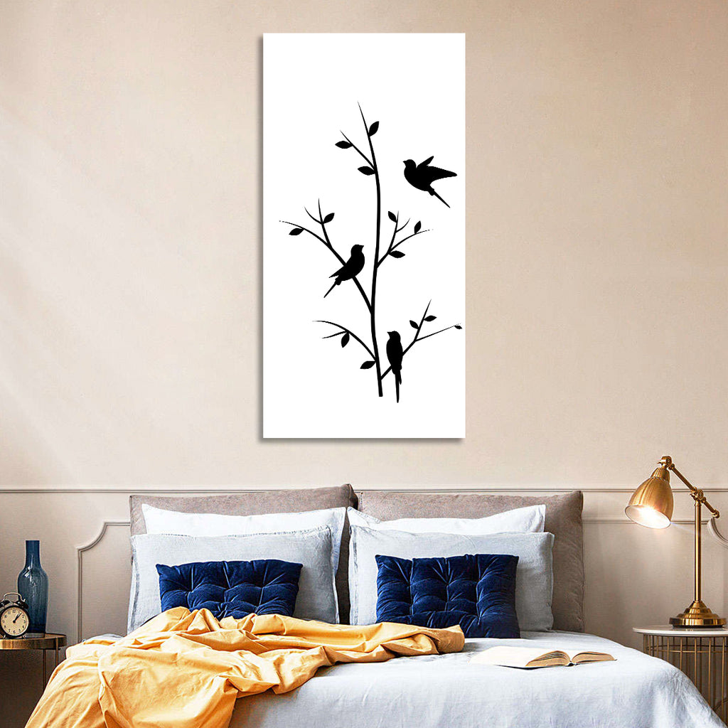 Three Birds on Branch Silhouette Wall Art