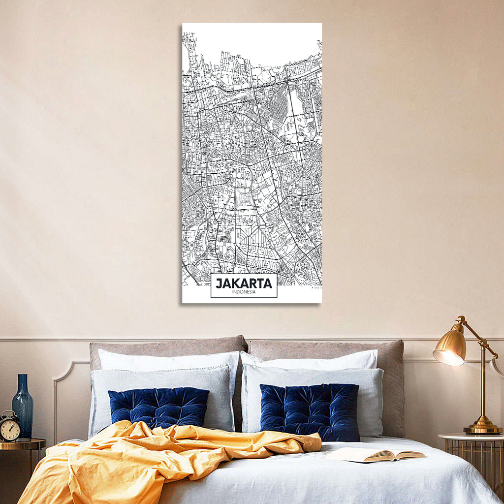 Jakarta Street Grid Map Wall Art