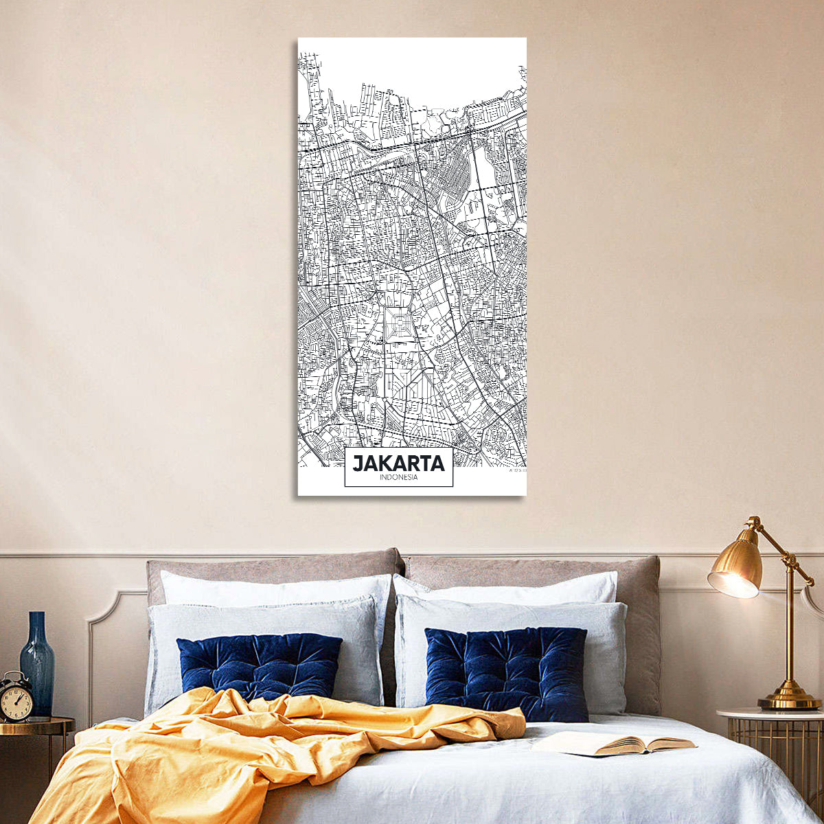Jakarta Street Grid Map Wall Art
