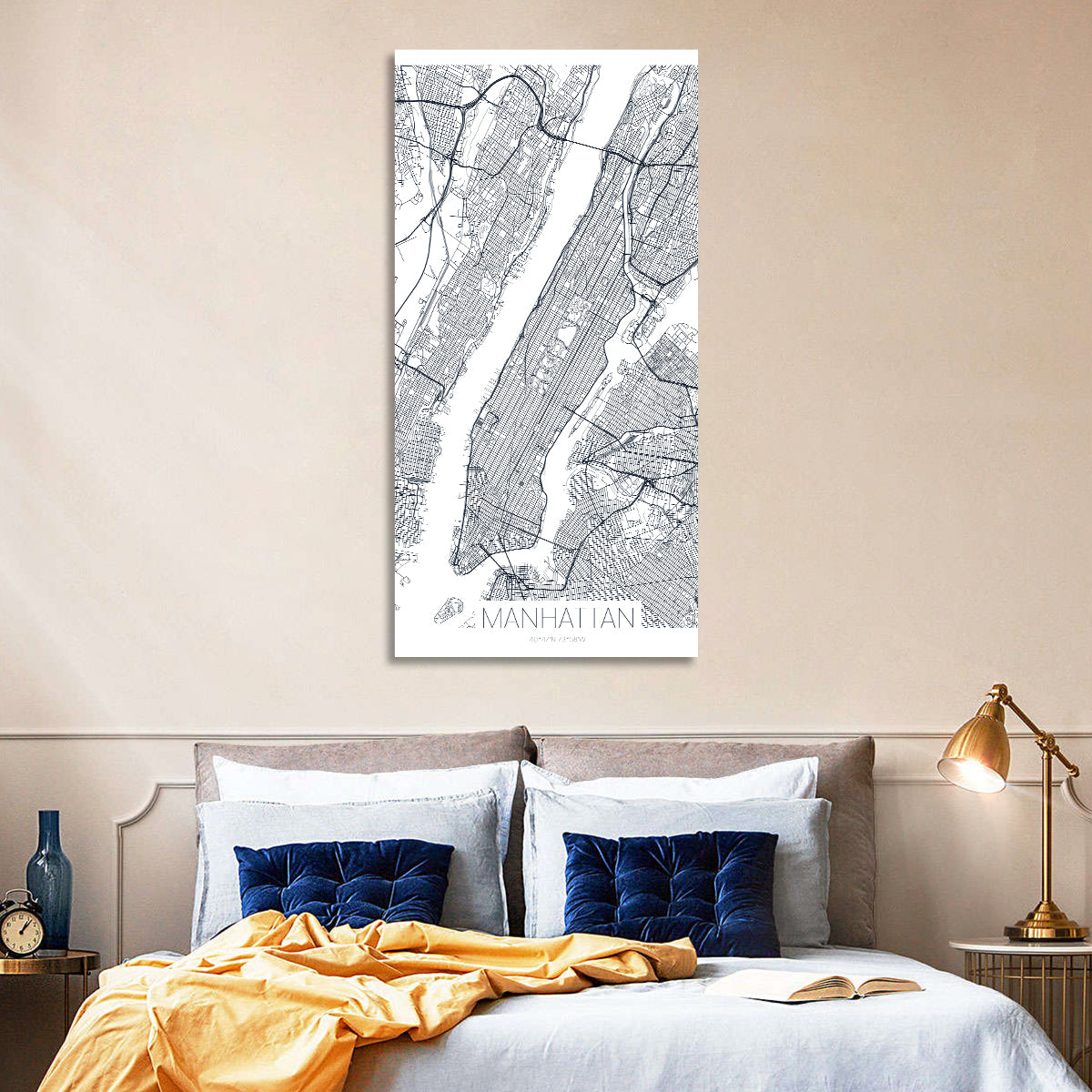 Manhattan Island Map Wall Art in a room, portrait