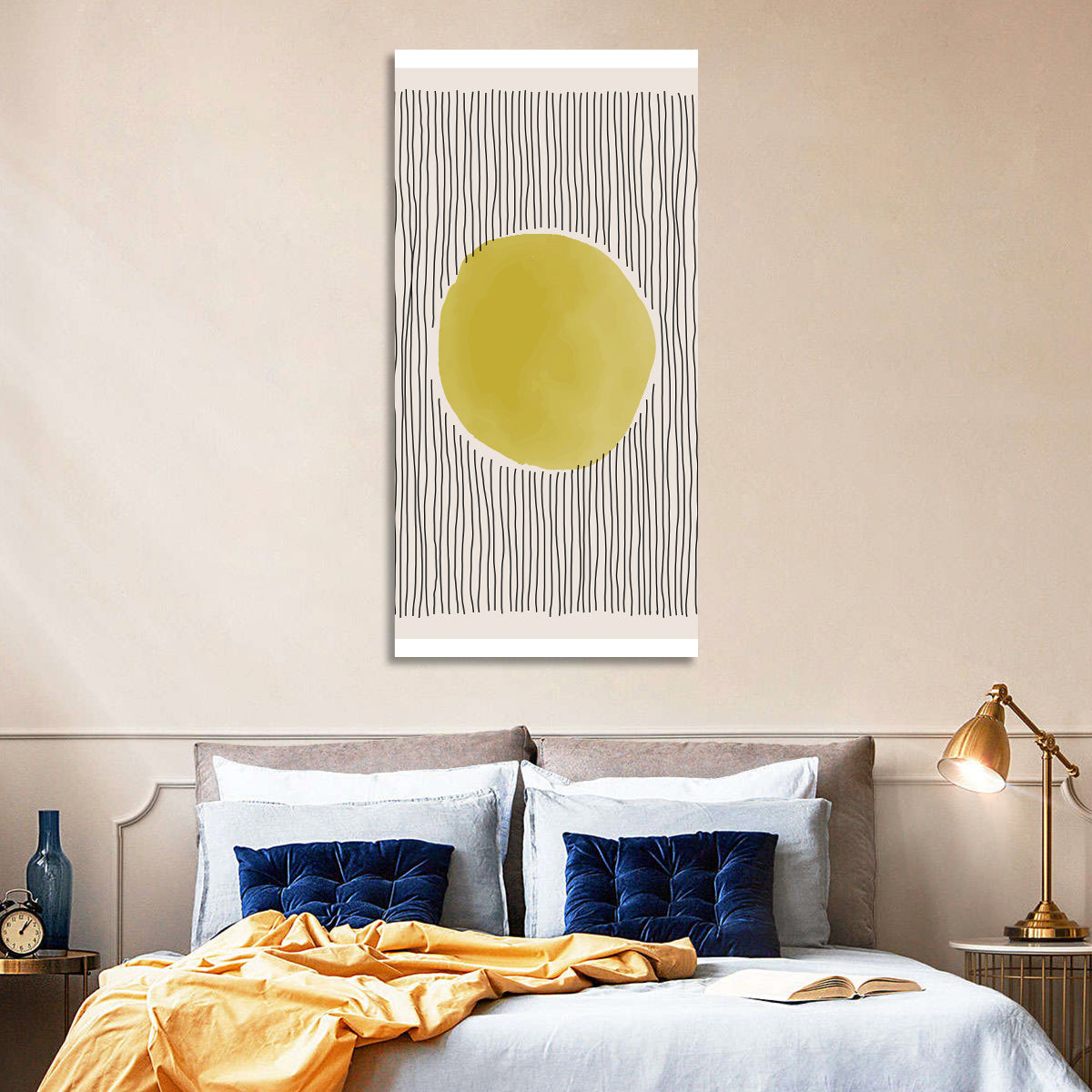 Watercolor Circle Minimalist Abstract Wall Art in a room, portrait