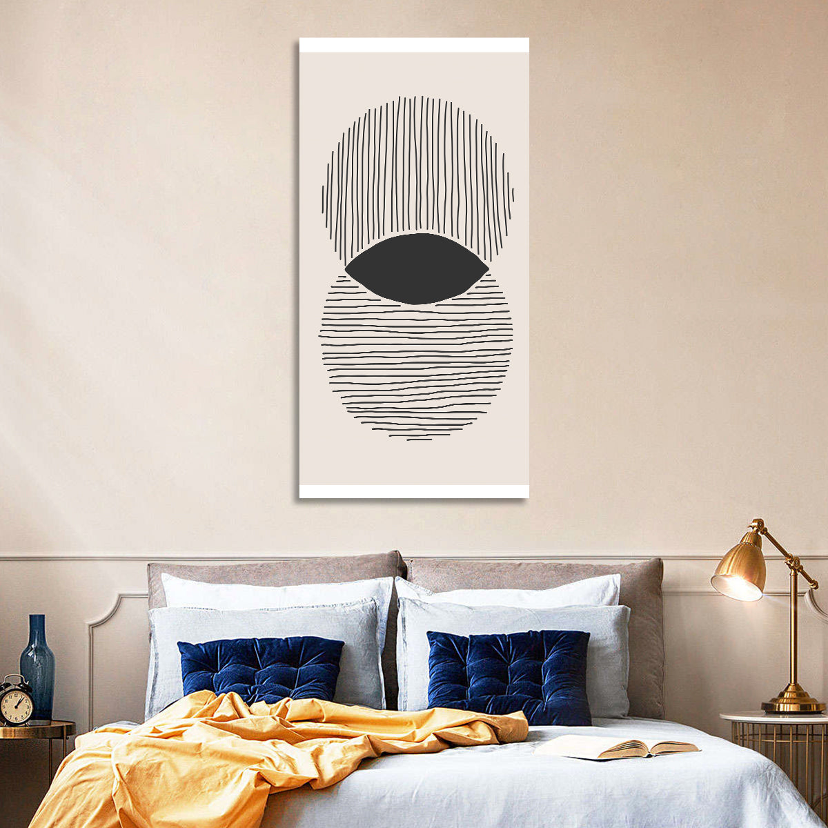 Boho Geometric Circles Wall Art in a room, portrait