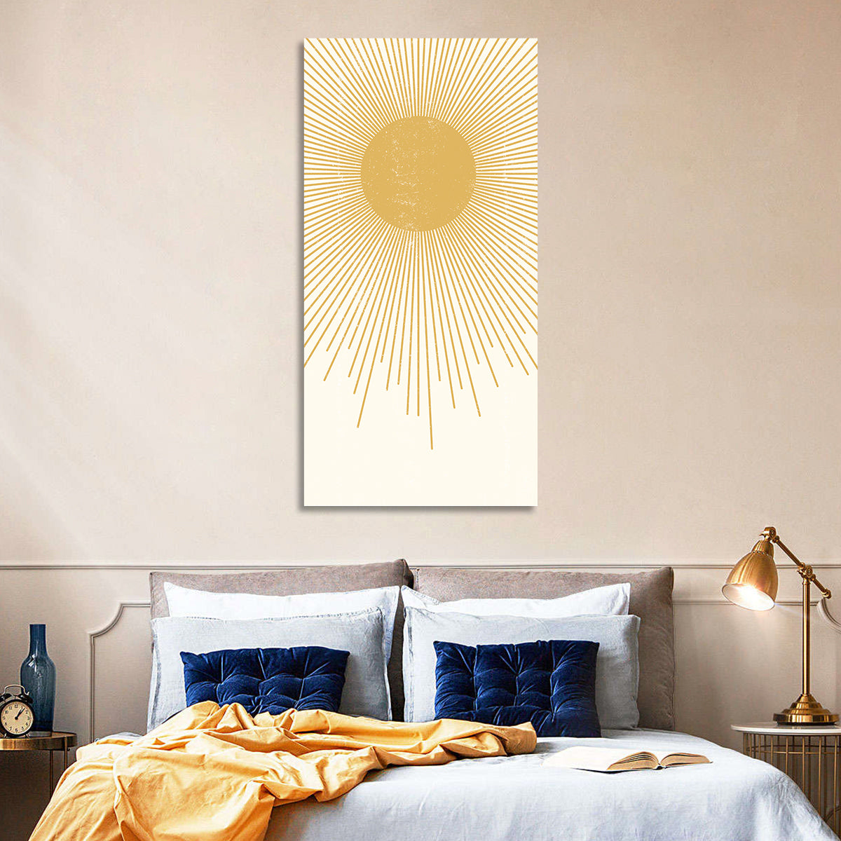 Textured Sunburst Abstract Wall Art in a room, portrait