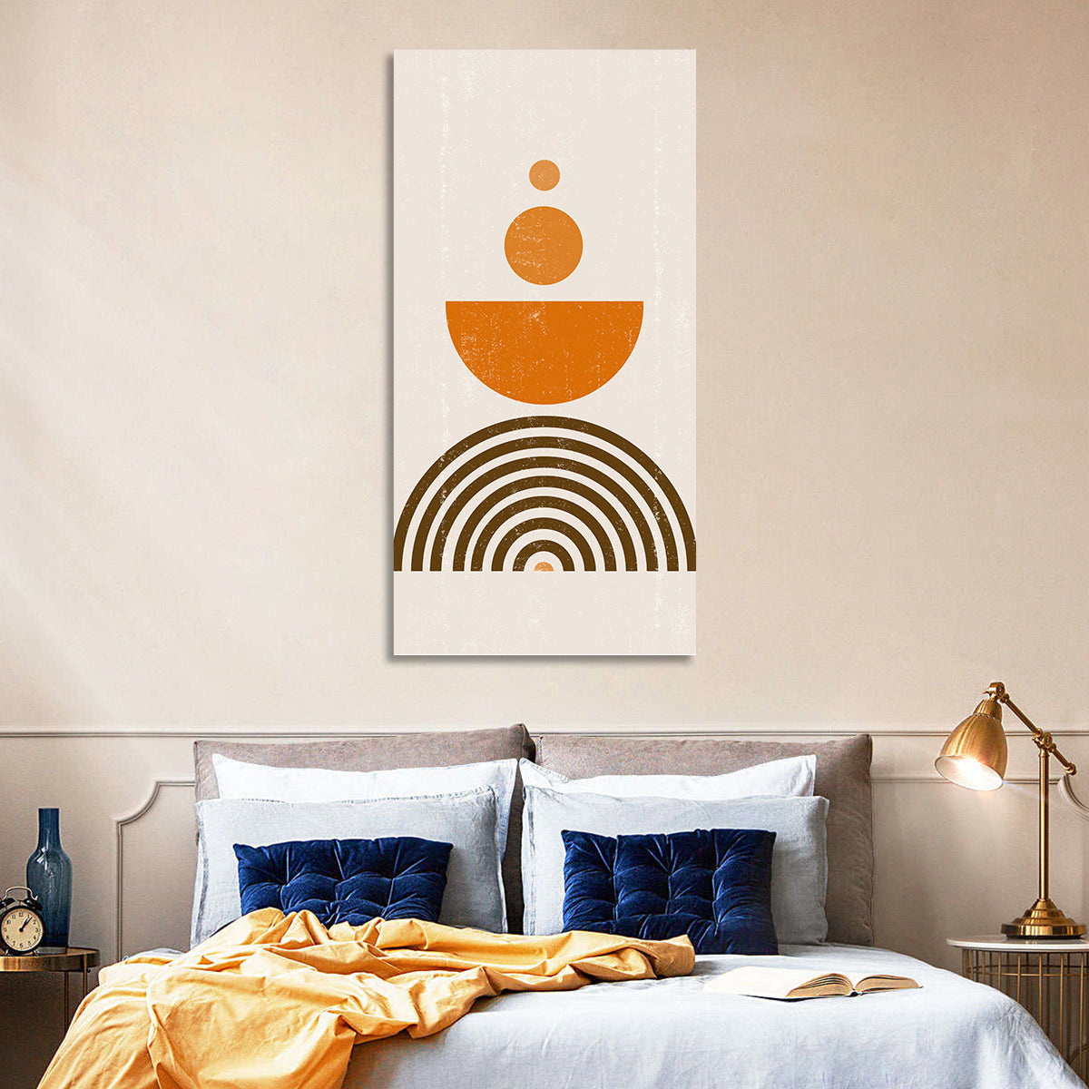 Stacked Orange Sun Wall Art in a room, portrait
