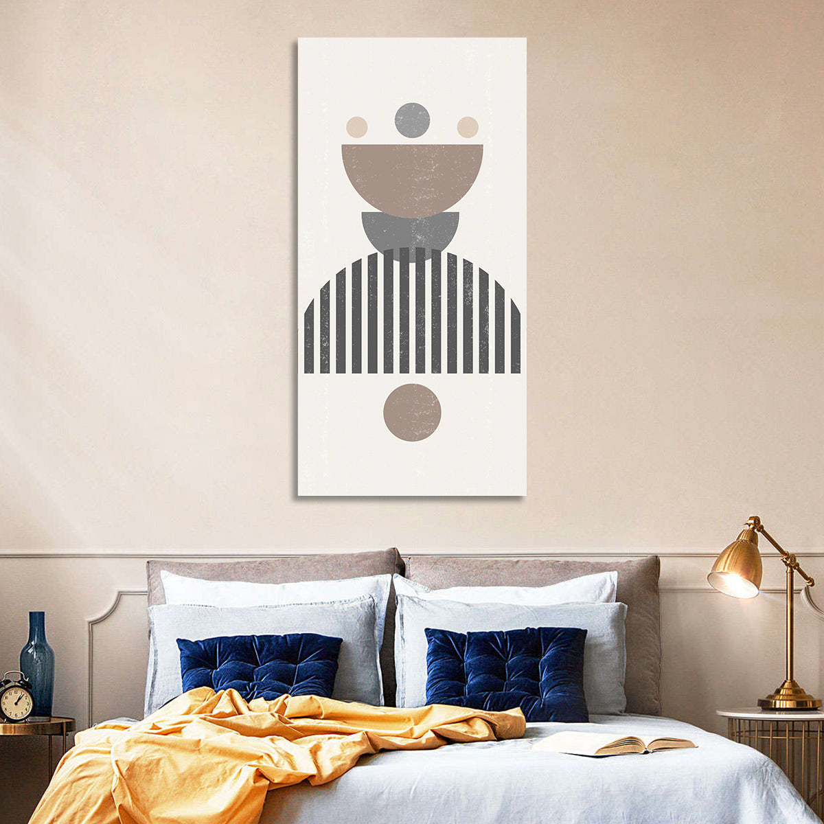 Stacked Sun and Moon Minimalist Wall Art in a room, portrait