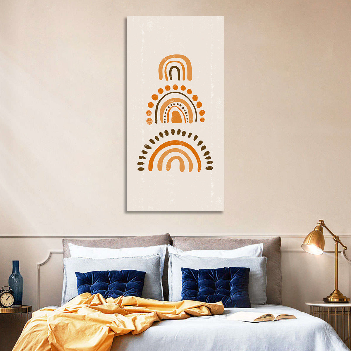 Vintage Boho Rainbow Arches Wall Art in a room, portrait