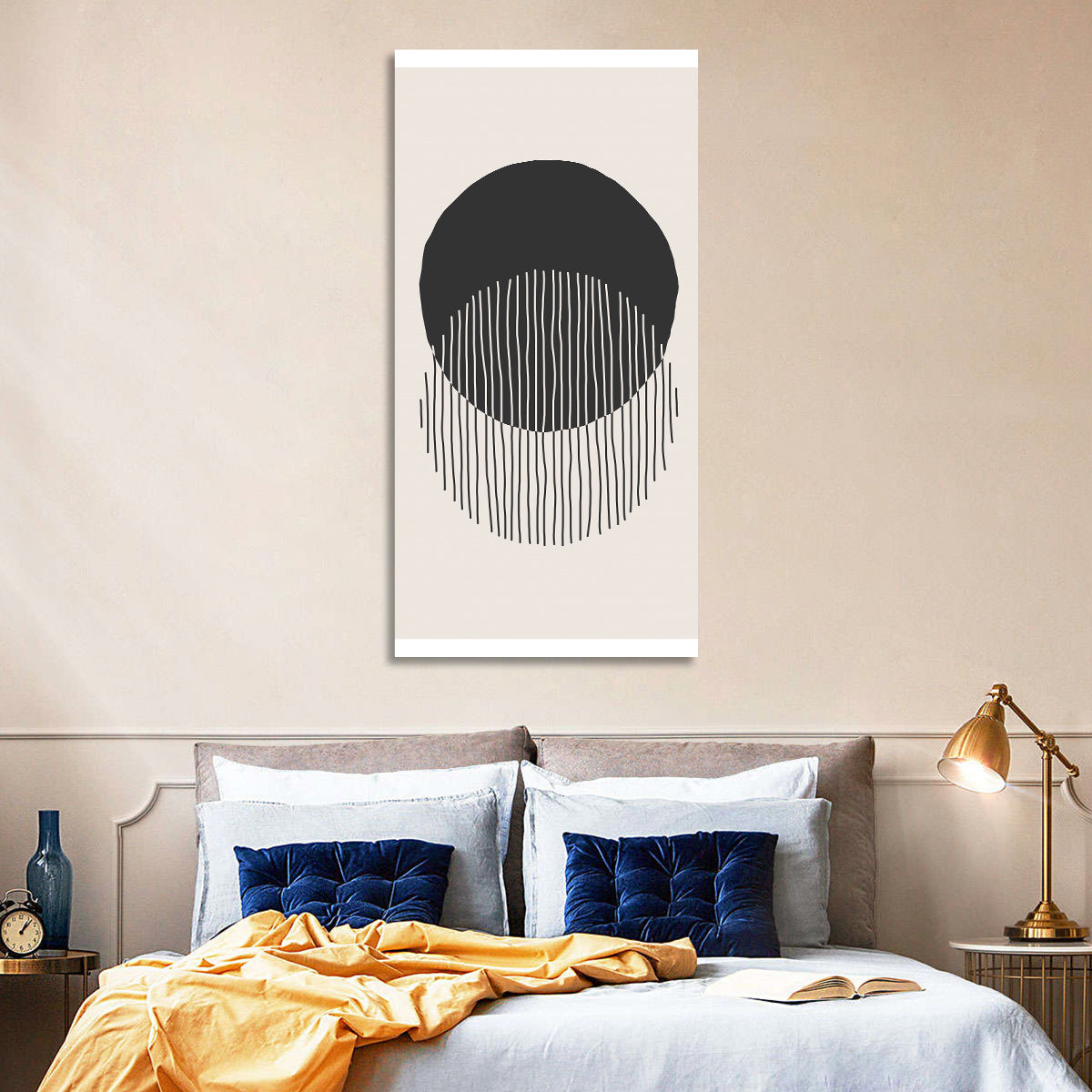 Moon Eclipse Minimalist Wall Art in a room, portrait