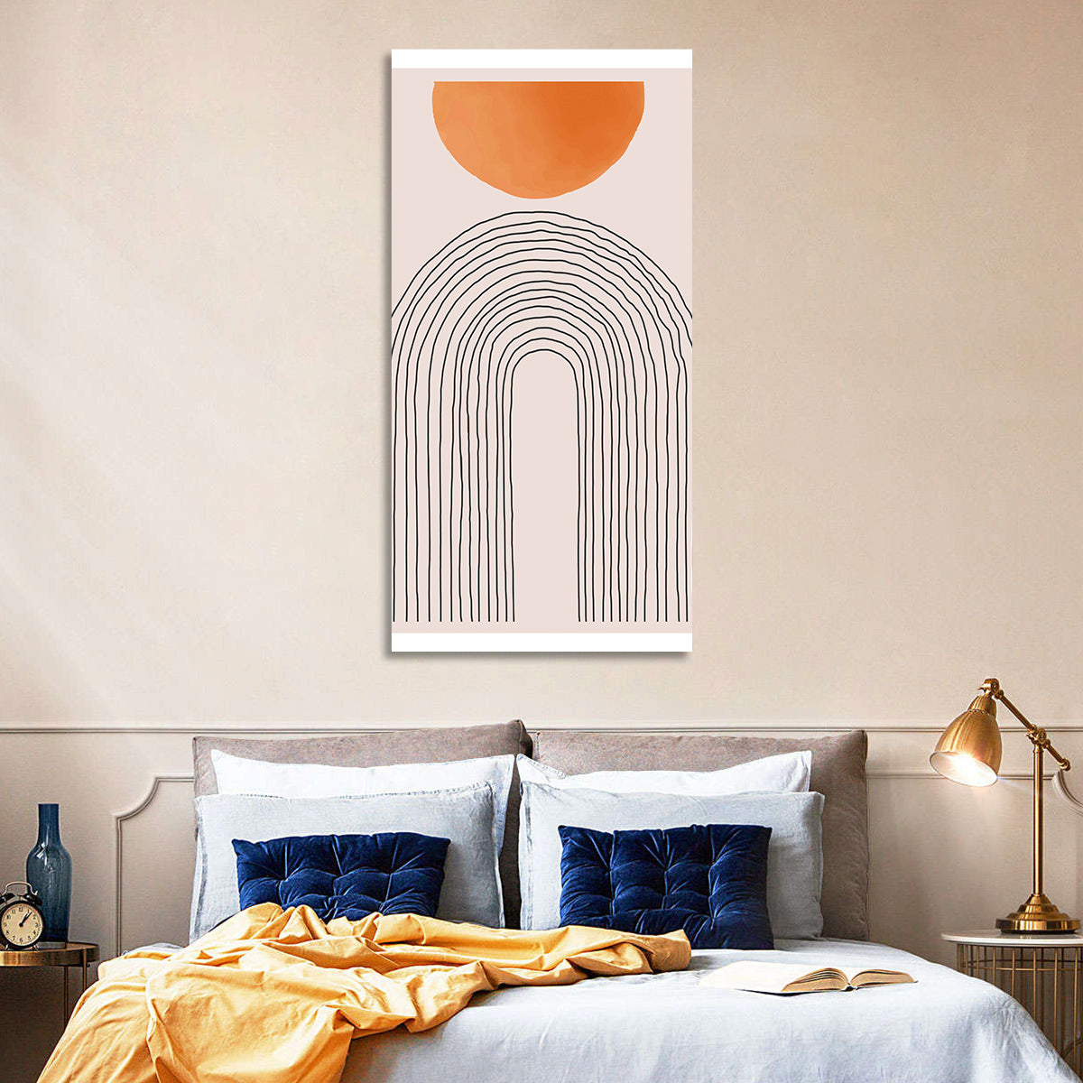 Geometric Sunset Arch Wall Art in a room, portrait