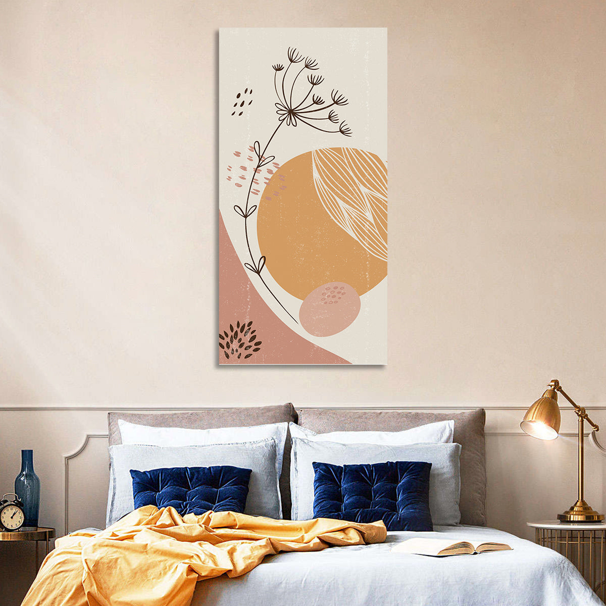 Terracotta Wildflower Abstract Wall Art in a room, portrait
