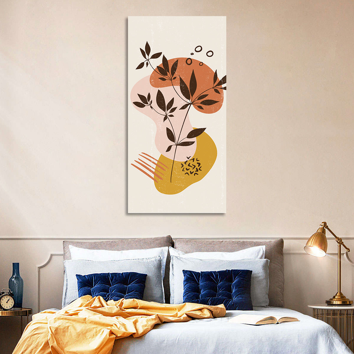 Mid-century Botanical Minimalist Wall Art in a room, portrait