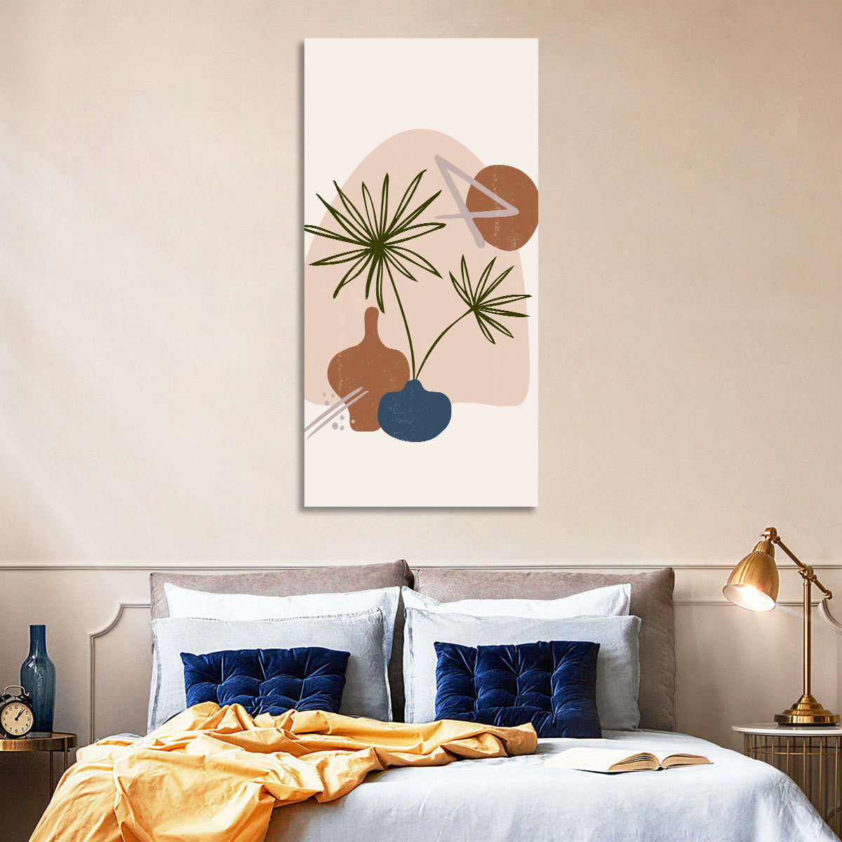Palm Leaves and Vases Abstract Wall Art in a room, portrait