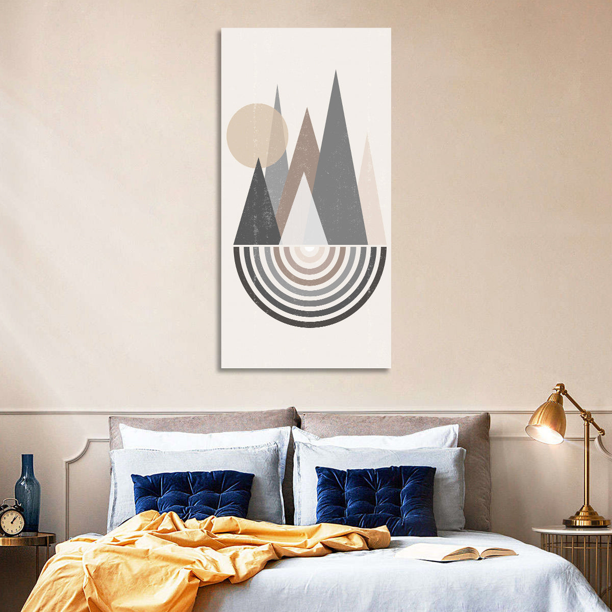 Minimalist Boho Pyramids Wall Art in a room, portrait