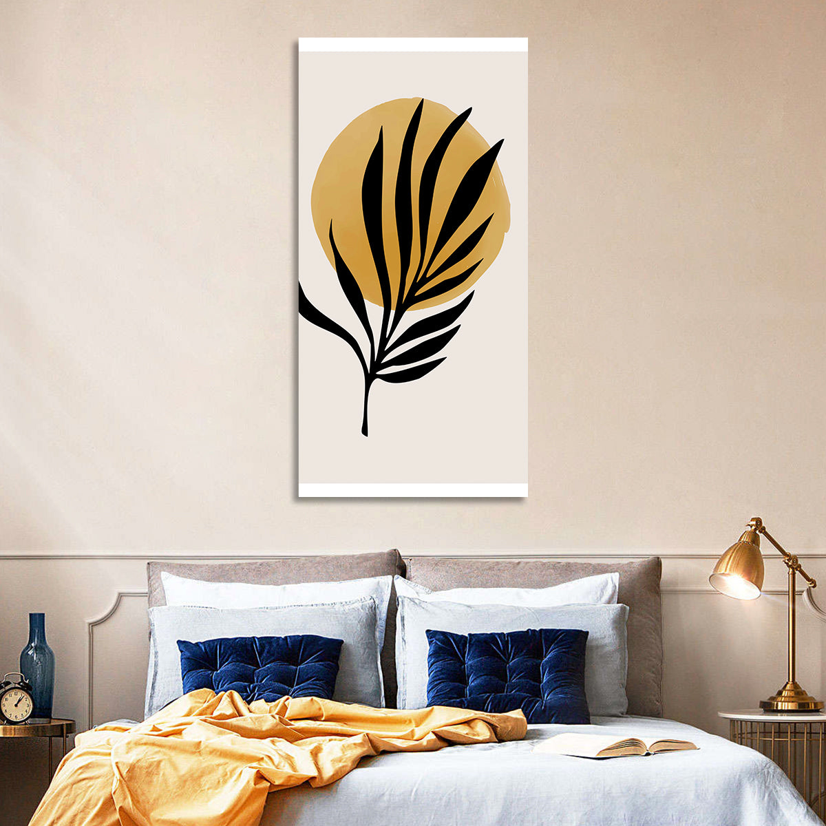 Shining Sun Palm Leaf Wall Art in a room, portrait