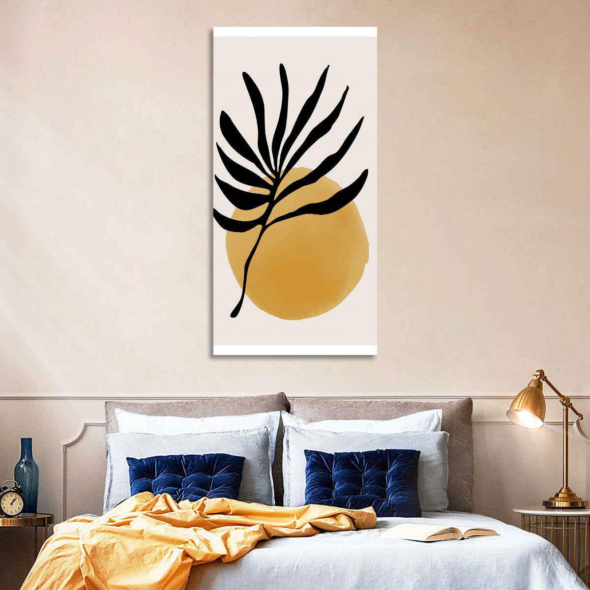 Mustard Sun with Dark Leaf Wall Art