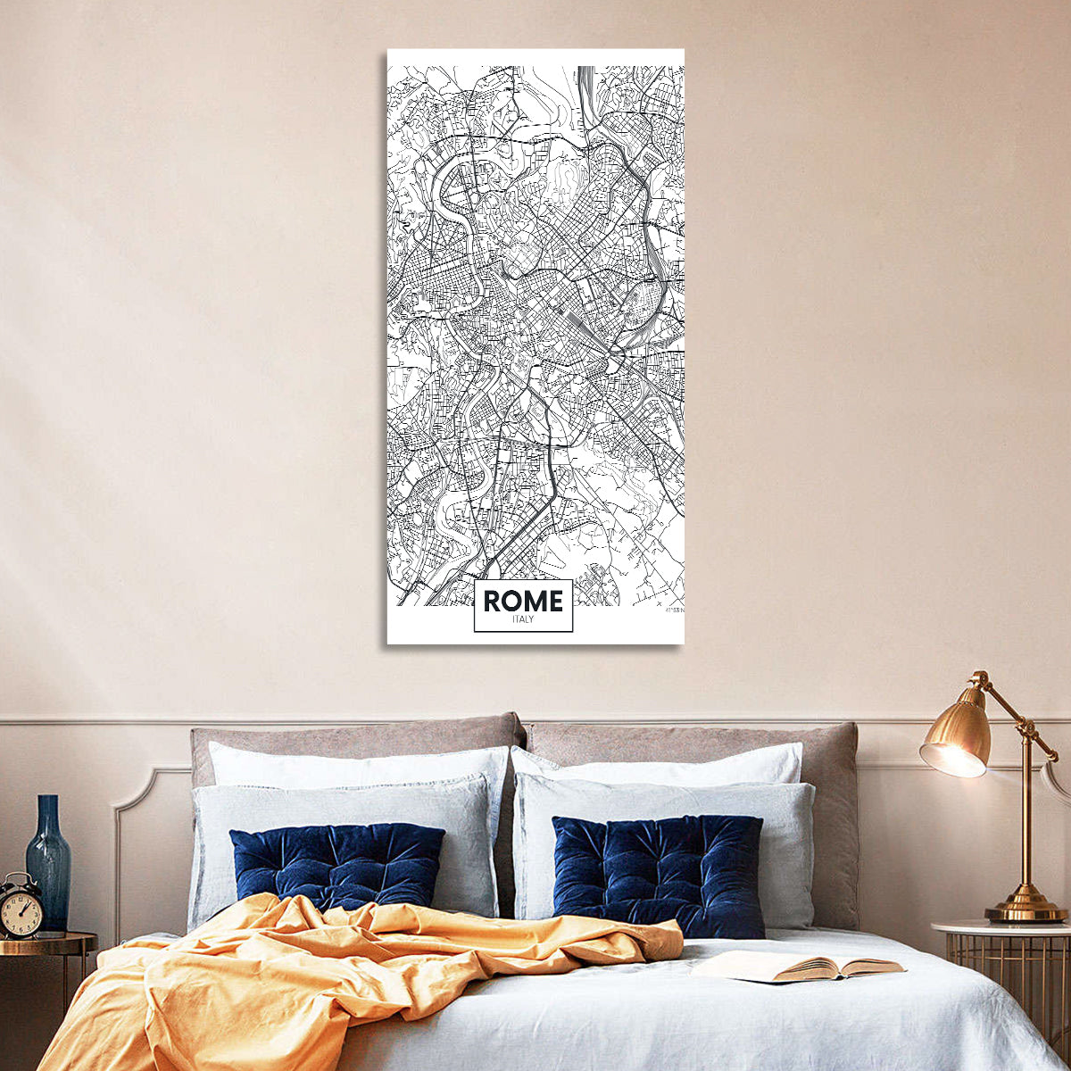 Rome City Map Wall Art in a room, portrait