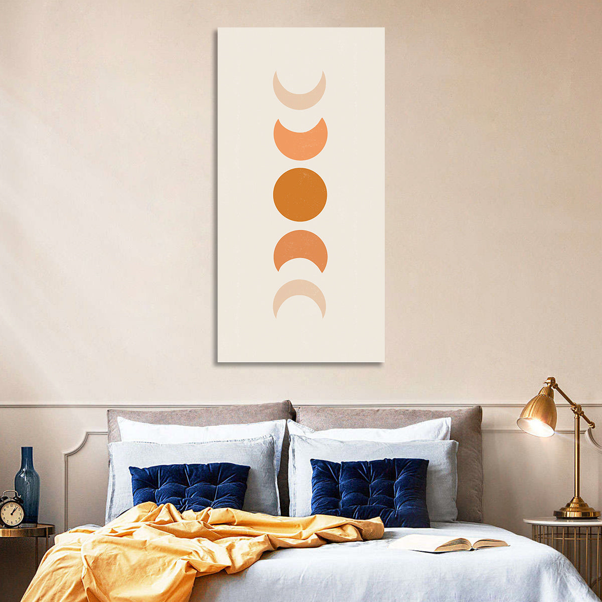 Minimalist Moon Phases Wall Art in a room, portrait