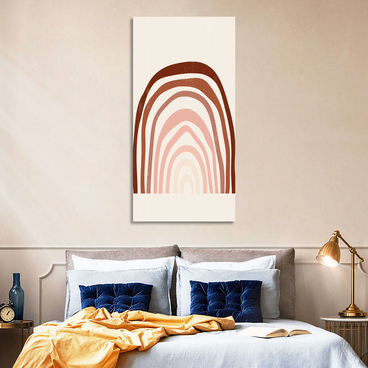 Muted Rainbow Arches Wall Art in a room, portrait