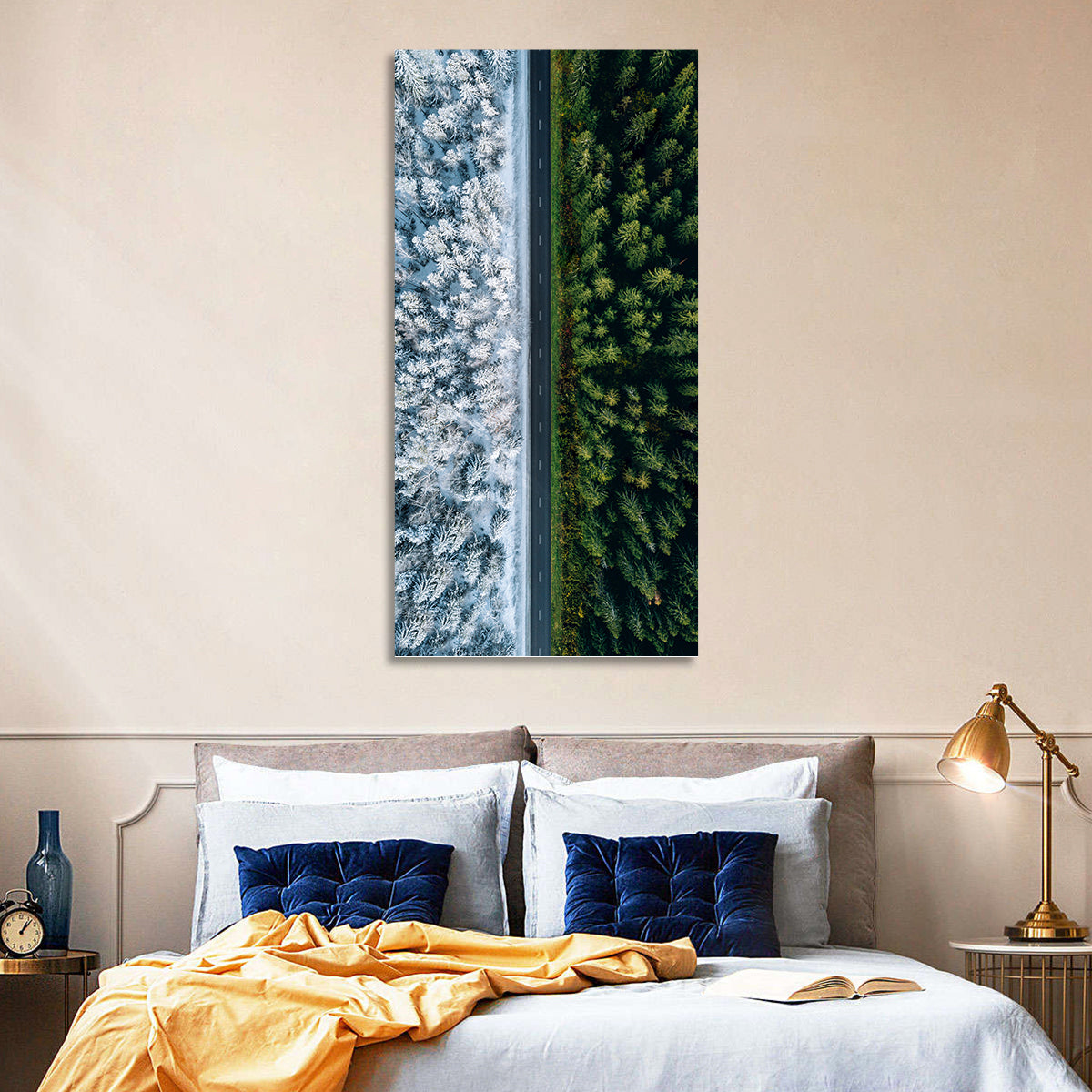 Summer and Winter Forests Wall Art in a room, portrait