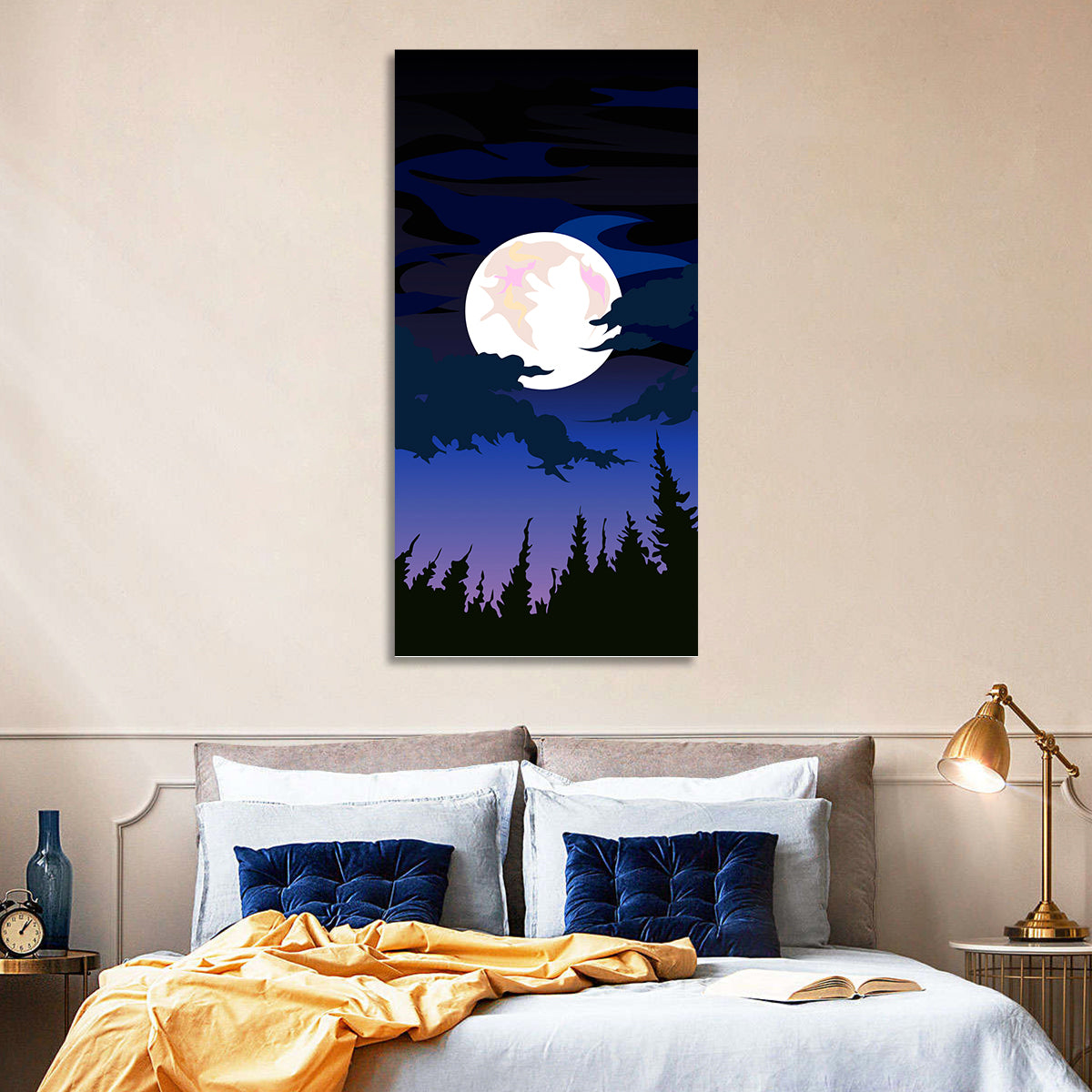 Dark Moon Over Forest Wall Art in a room, portrait