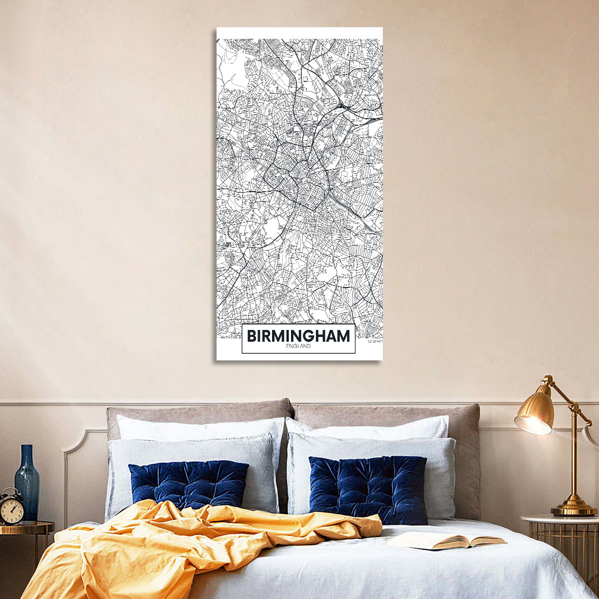 Birmingham Minimalist City Map Wall Art in a room, portrait