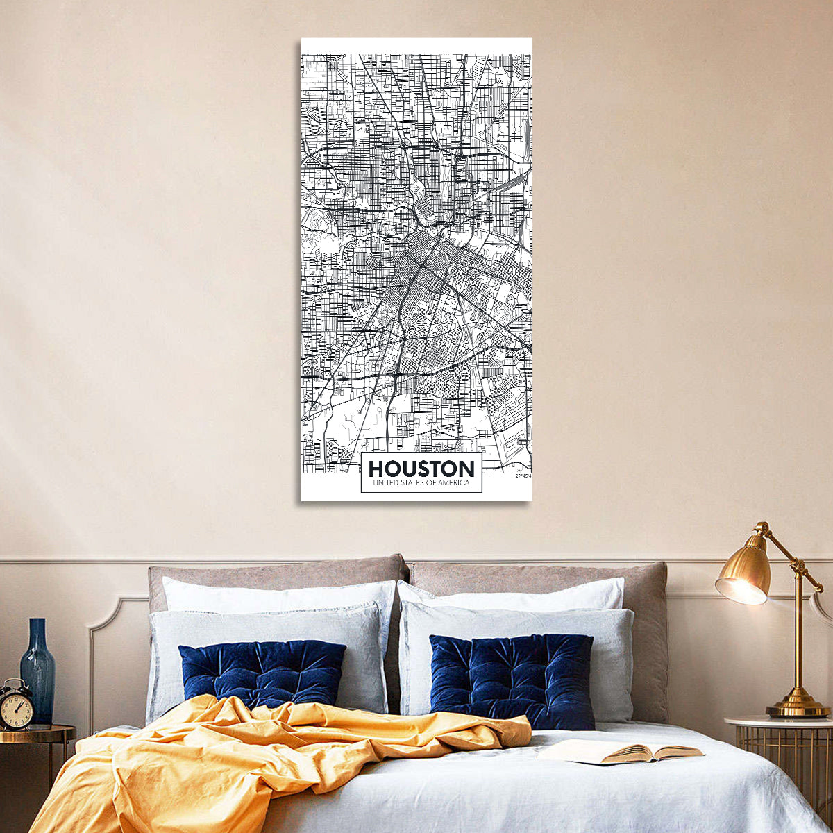 Houston Street Grid Map Wall Art