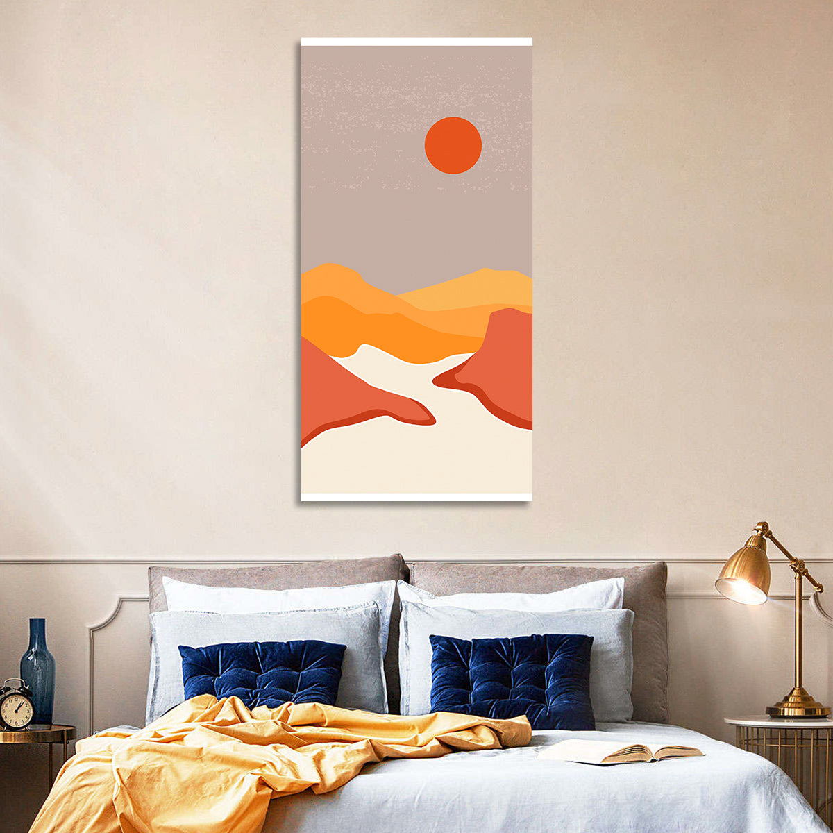 Desert Sunset Mountain Landscape Wall Art in a room, portrait