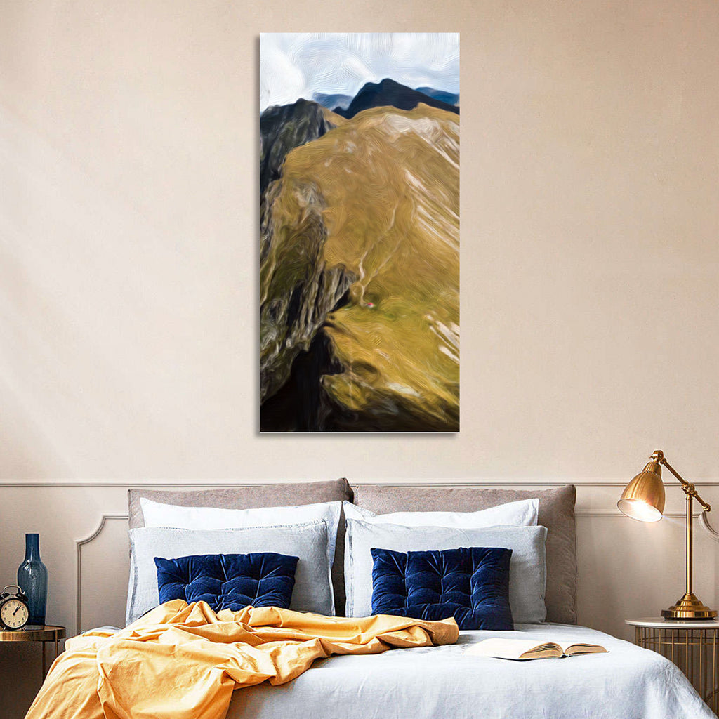 Aerial Mountain Slope with Red Cabin Wall Art
