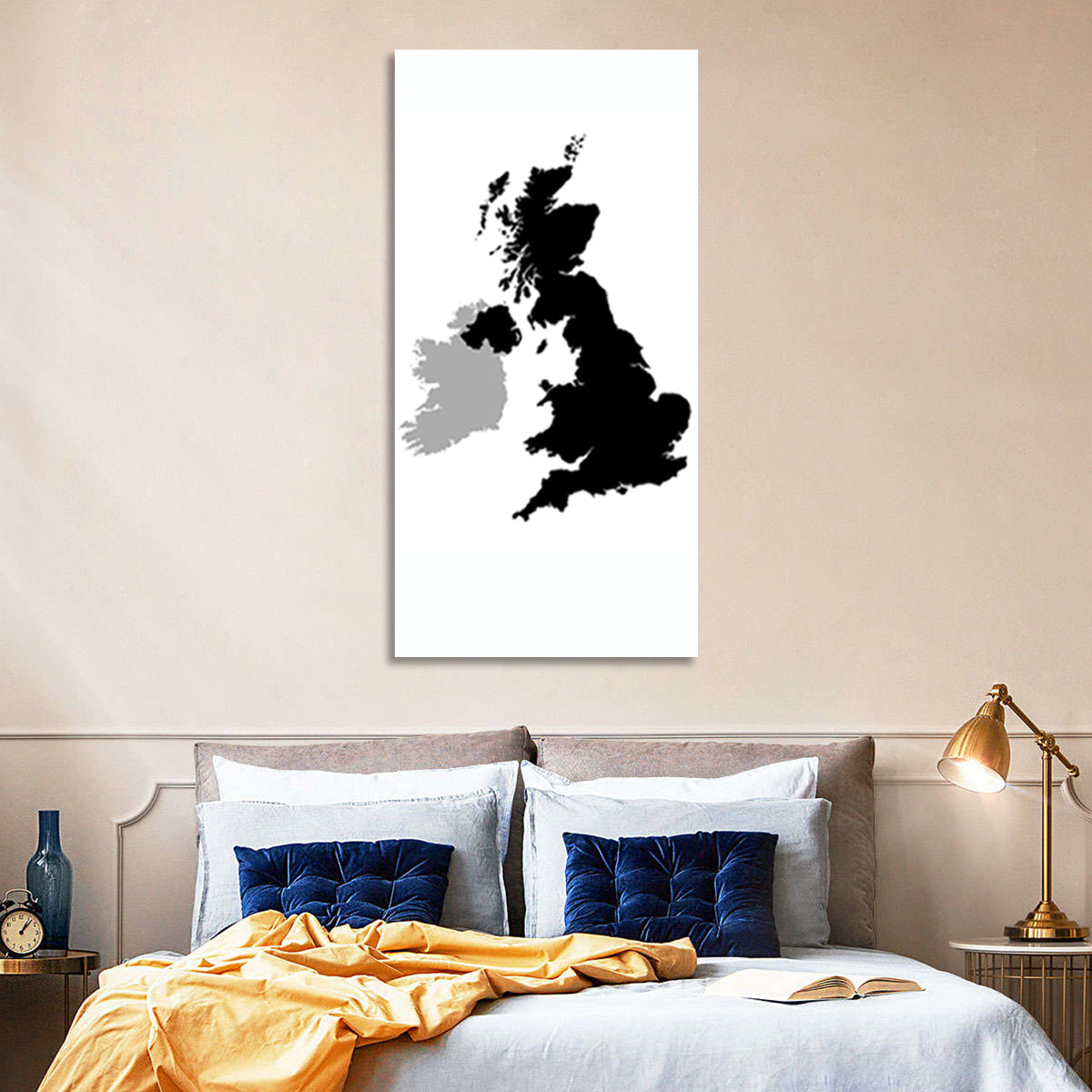 United Kingdom Silhouette Map Wall Art in a room, portrait