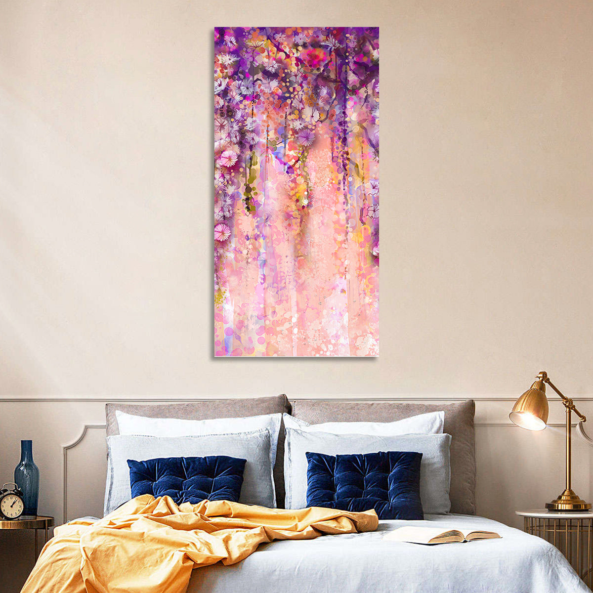 Cascading Wisteria Vines Wall Art in a room, portrait