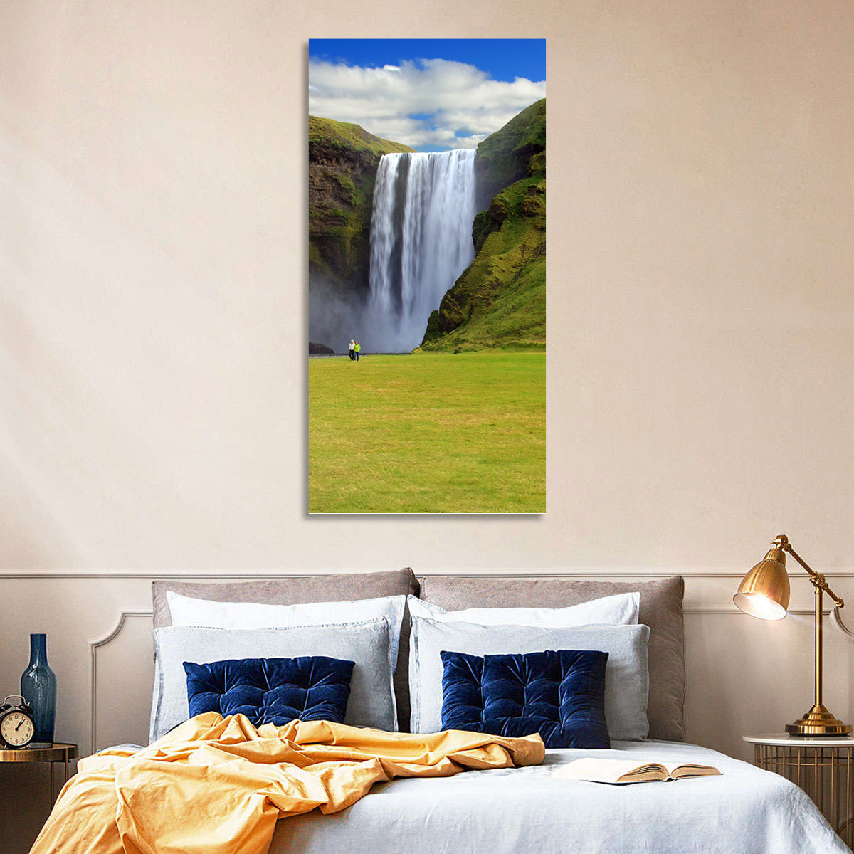Skógafoss Waterfall Wall Art in a room, portrait