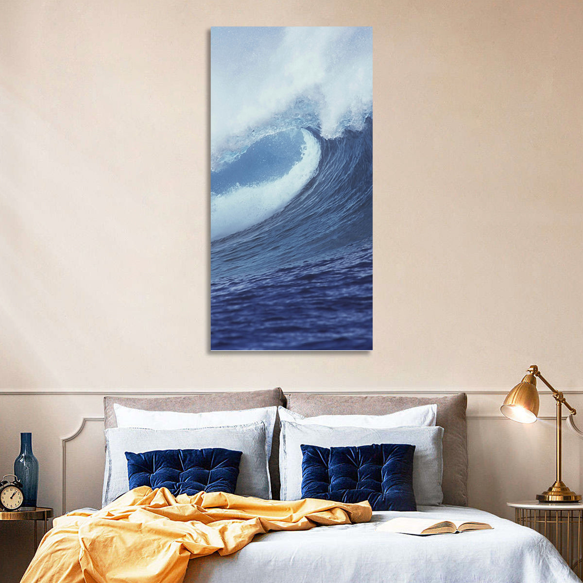 Powerful Breaking Wave Wall Art in a room, portrait